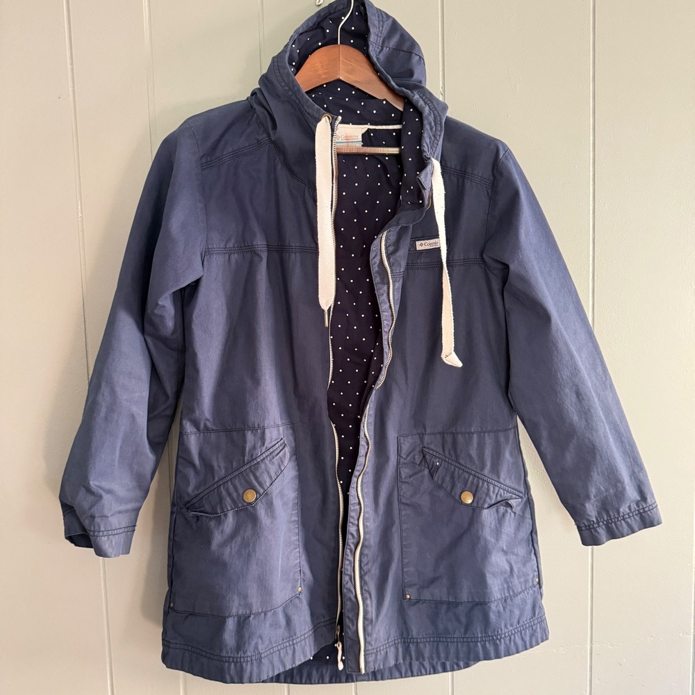 Columbia PFG Sportswear Vintage 90s Navy Hooded Rain Fishing Jacket M Gorpcore - Picture 10 of 10